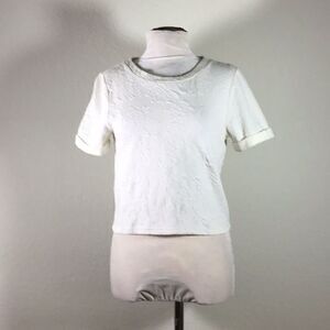 Divided H&M Top Stretch White Crop Top Short Sleeve Size XS